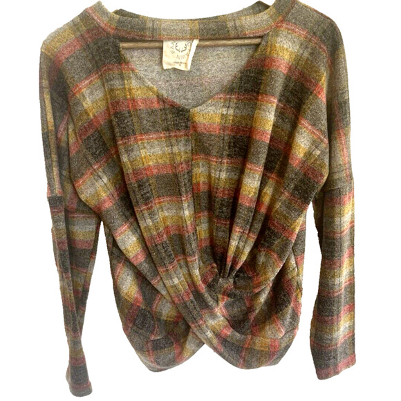 Fantastic Fawn Womens Plaid Boho Criss Cross Top Size M Grunge Indie Western - Picture 1 of 11